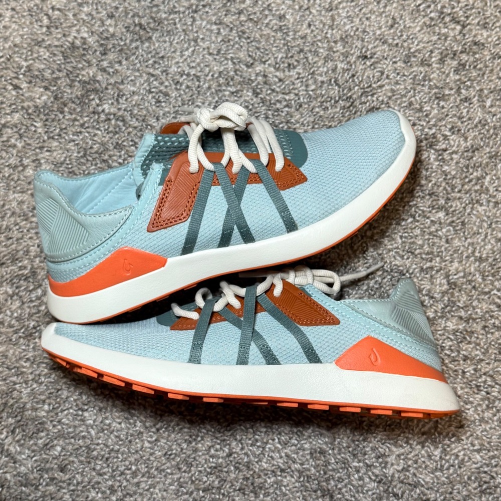 Olukai Kapalua Golf Shoes Mens 8 Light Blue Orange Spikeless 10508-3G9U